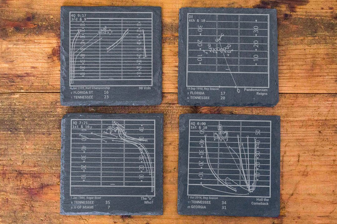 Greatest Tennessee Football Plays: Slate Coasters (Set of 4)