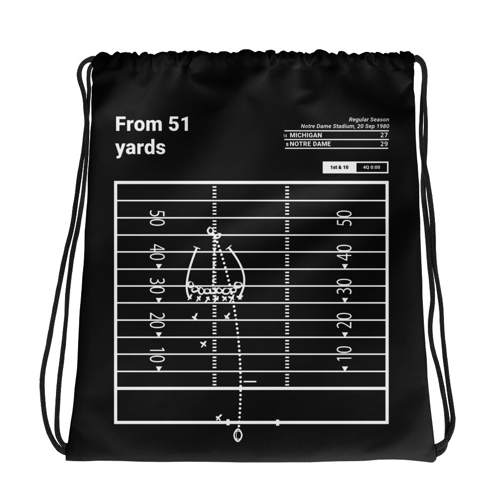 Notre Dame Football Greatest Plays Drawstring Bag: From 51 yards (1980)