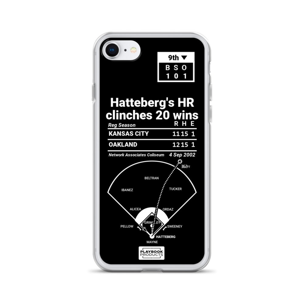 Oakland Athletics Greatest Plays iPhone Case: Hatteberg's HR clinches 20 wins (2002)