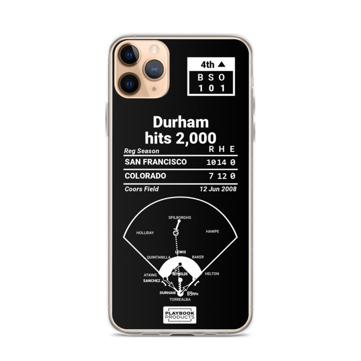 San Francisco Giants Greatest Plays iPhone Case: Durham hits 2,000 (2008)