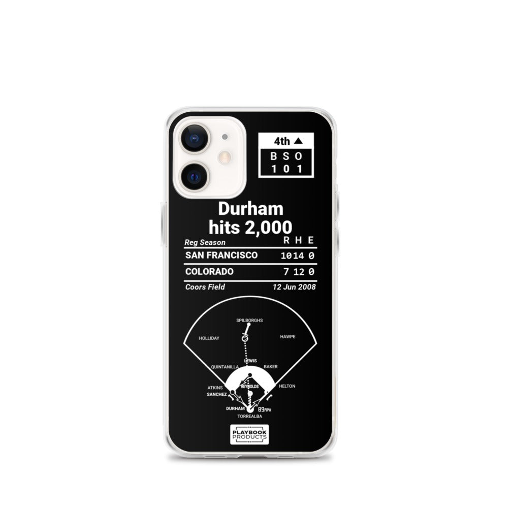 San Francisco Giants Greatest Plays iPhone Case: Durham hits 2,000 (2008)