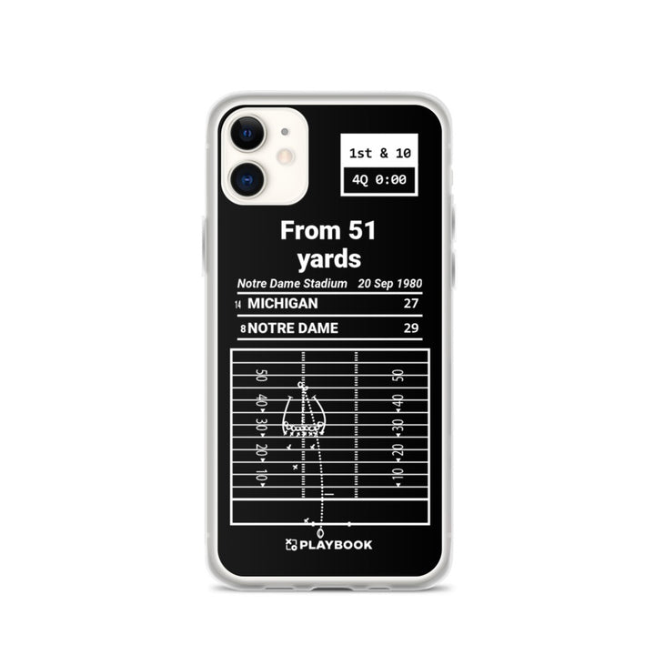 Notre Dame Football Greatest Plays iPhone Case: From 51 yards (1980)