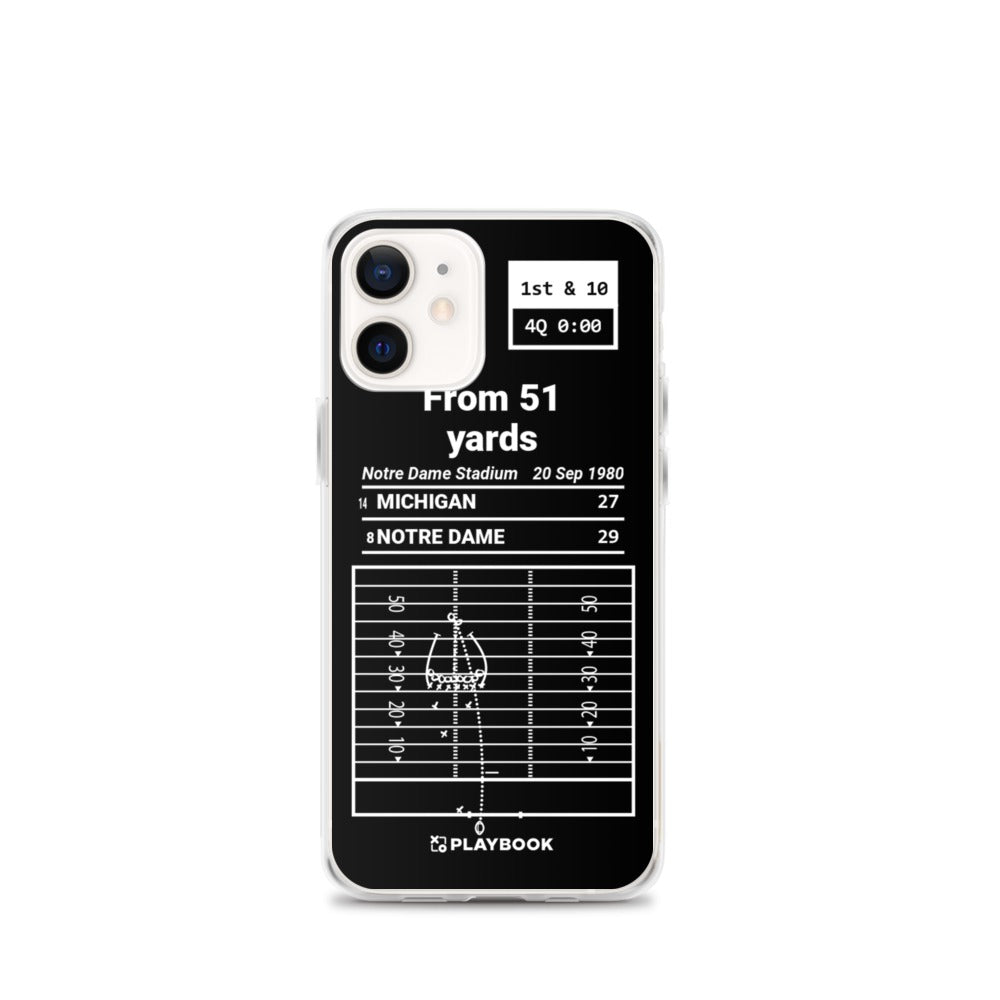 Notre Dame Football Greatest Plays iPhone Case: From 51 yards (1980)