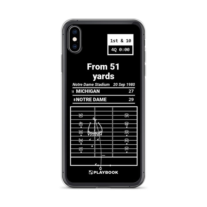 Notre Dame Football Greatest Plays iPhone Case: From 51 yards (1980)