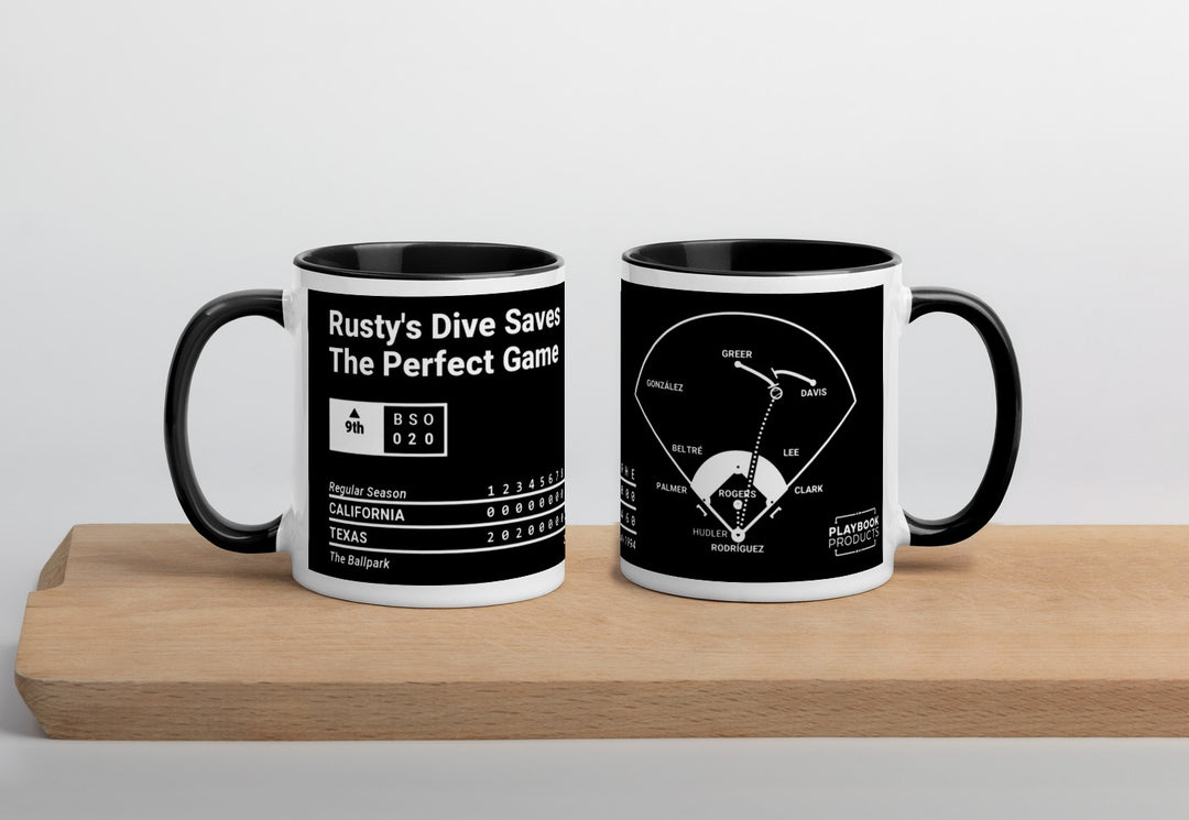 Texas Rangers Greatest Plays Mug: Rusty's Dive Saves The Perfect Game (1994)