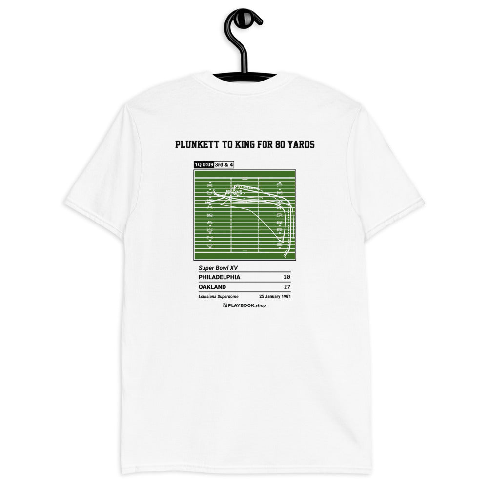 Oakland Raiders Greatest Plays T-shirt: Plunkett to King for 80 yards (1981)